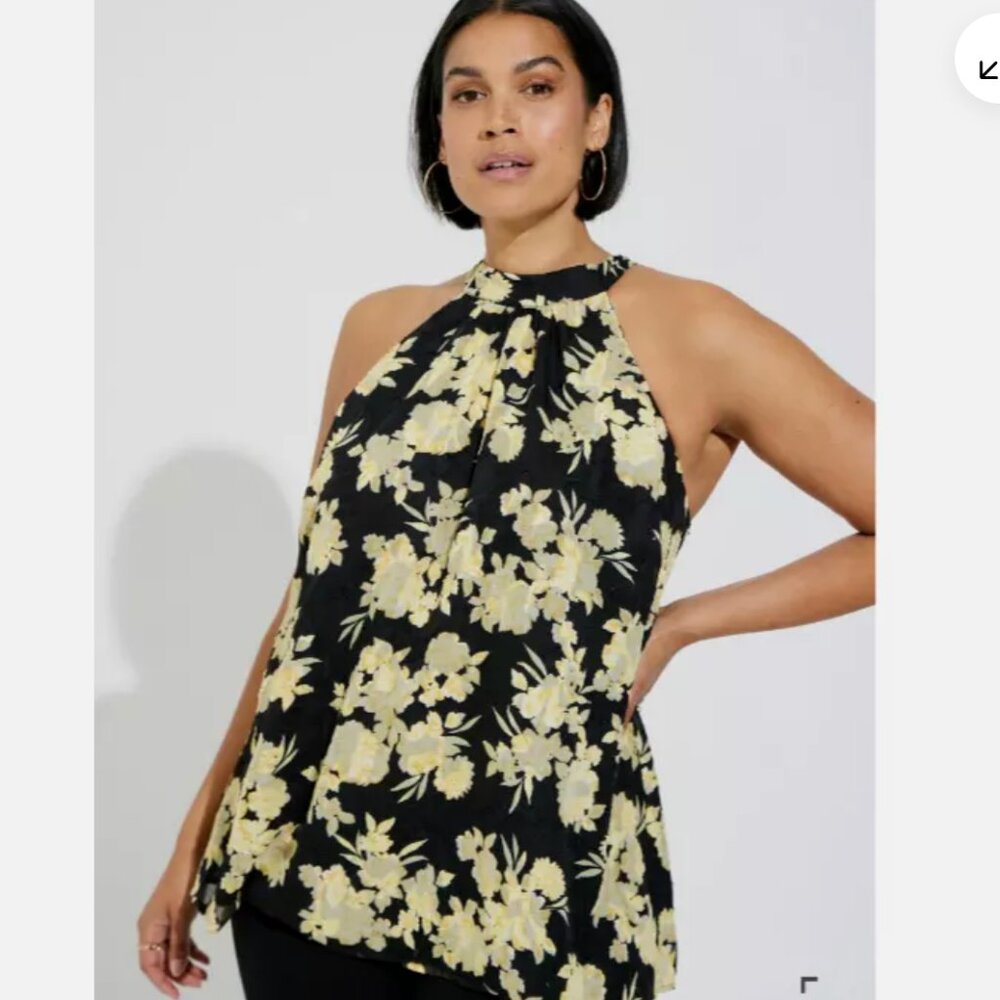 *Torrid Shirt Top Chiffon Mock Neck Halter Black Floral Tunic Blouse